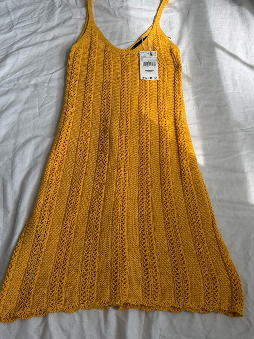 NWT Mango Yellow Knit Crochet Mini Dress Size US 6